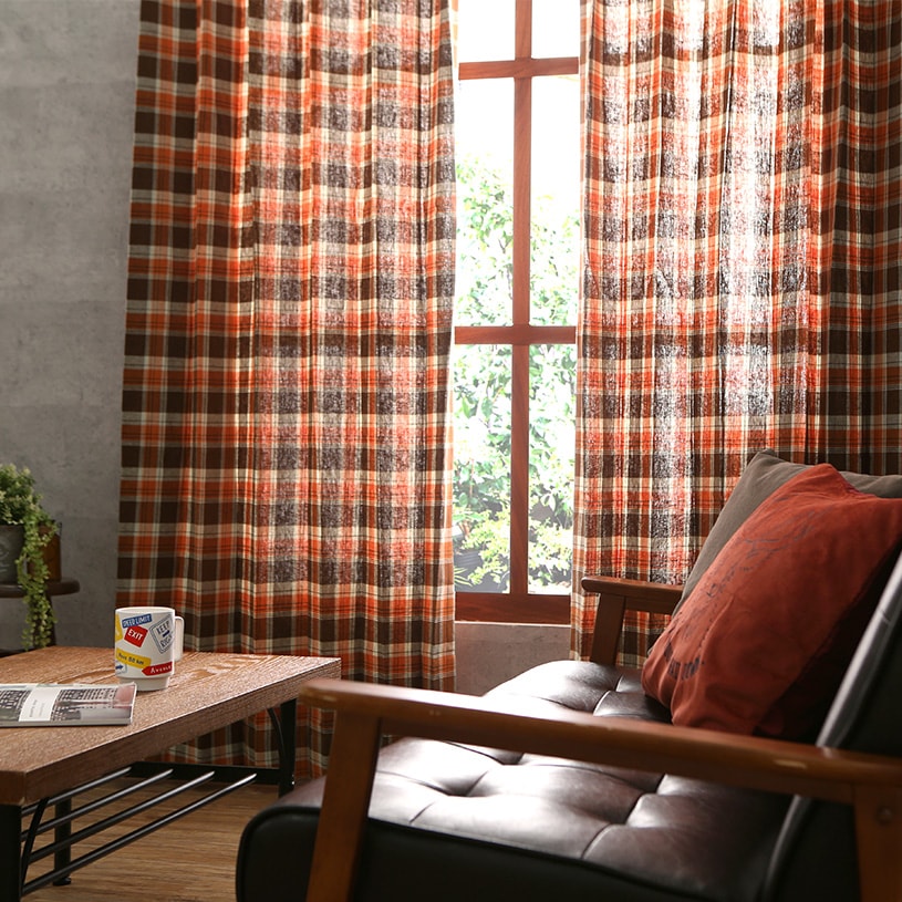 メンズカーテン ビンテージ ピコ オレンジ 1 5倍ヒダ 2つ山 縫製 代引き不可 1cm刻みのカーテン パーフェクトスペース カーテン館