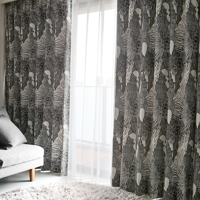 遮光カーテン北欧デザインをお部屋にプラス より上質な空間へ ピーロ ブラック 1cm刻みのカーテン パーフェクトスペースカーテン館