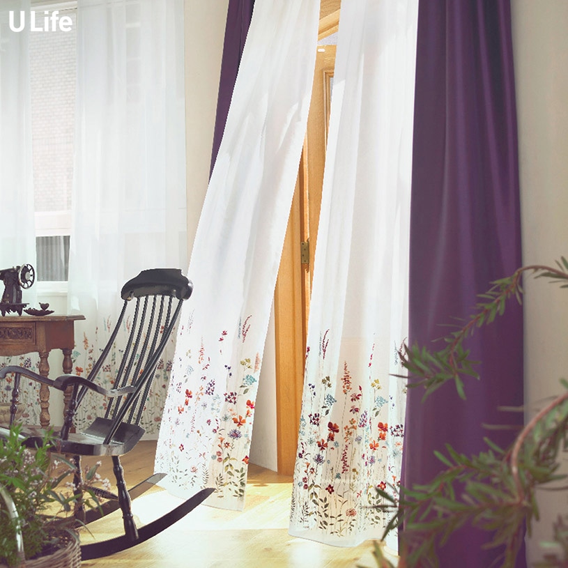 スミノエ U Life】 刺繍 レースカーテン 刺繍で描かれるカラフルなお花