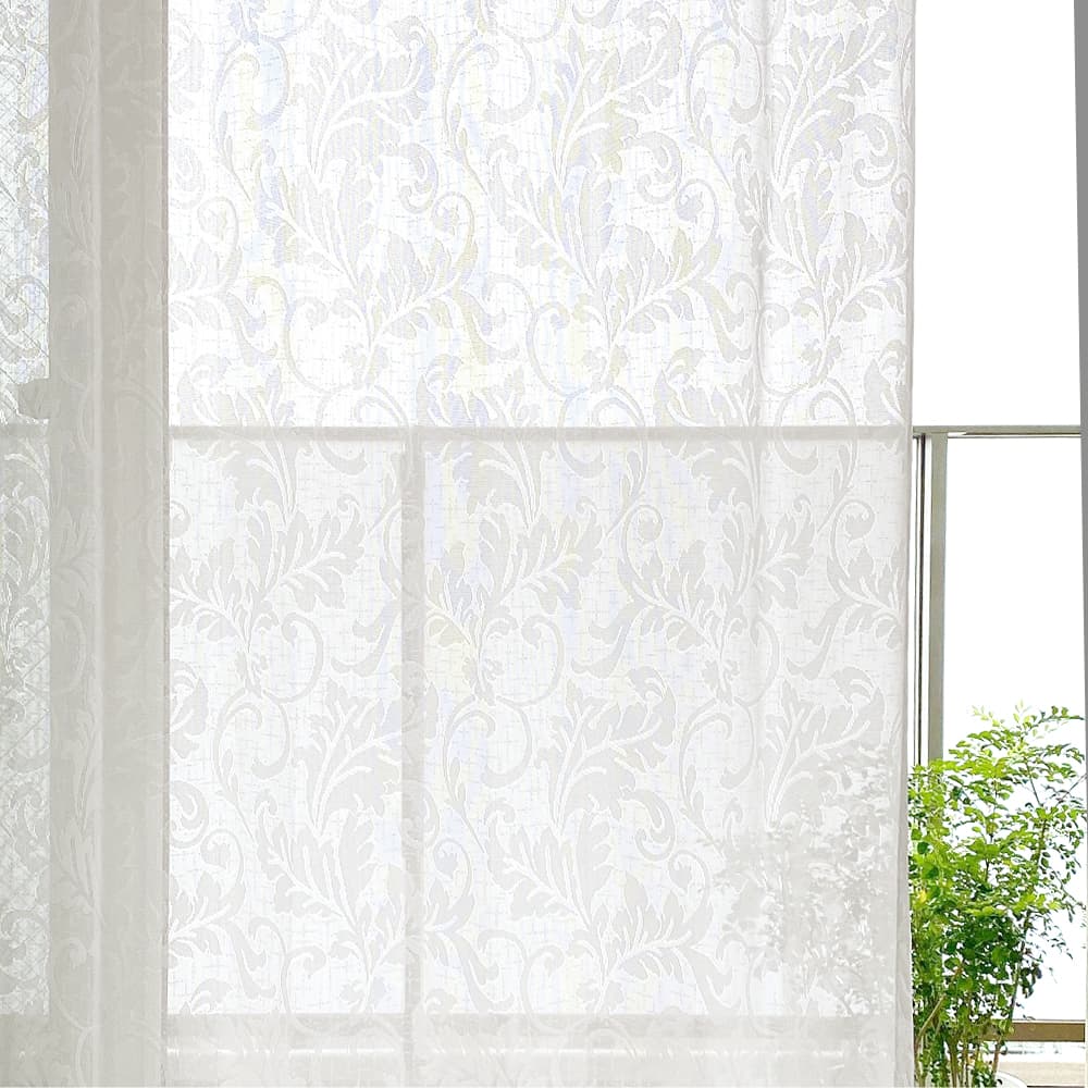 スーパーアウトレット 安いのに機能も充実 アラベスク調のミラーレースカーテン ロイヤル 標準1 5倍ヒダ 2つ山 パーフェクトスペースカーテン館