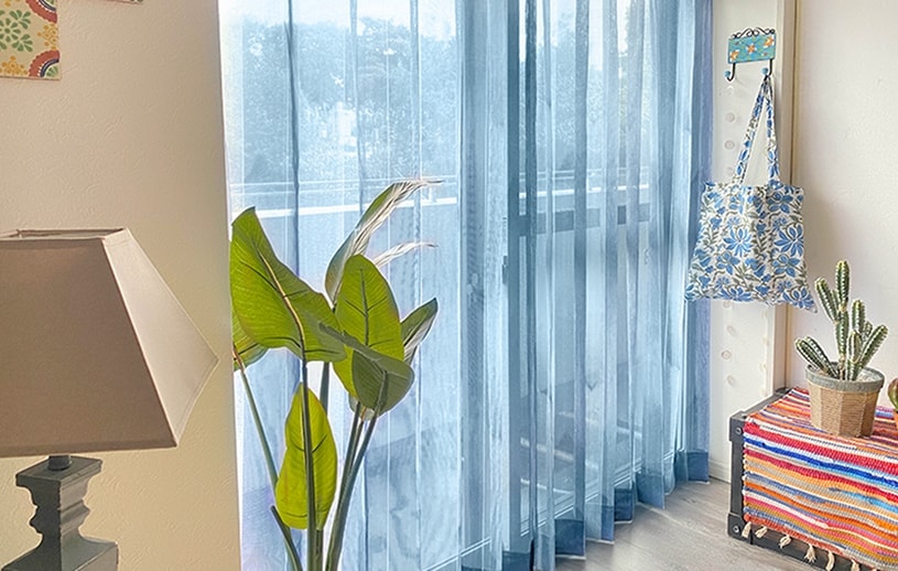 レースカーテン 濃淡で描かれたメキシコタイルに見えるレース ウィンドウ ネイビー 1cm刻みのカーテン パーフェクトスペースカーテン館